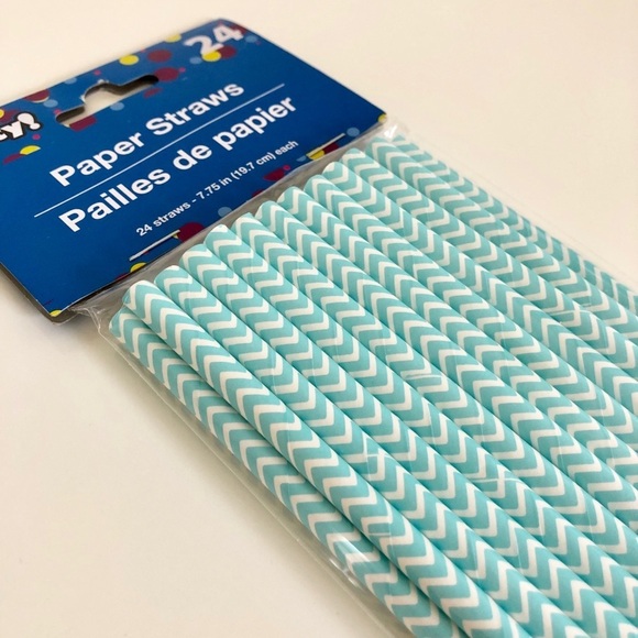 Teal and White Paper Straws Pack of 24 - Picture 2 of 5